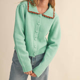&MERCI - CONTRAST SCALLOPED COLLAR SWEATER CARDIGAN MSW11141