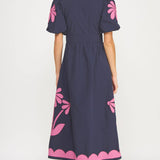 Strut & Bolt - Flower Patch Contrast Embroidery Midi Dress