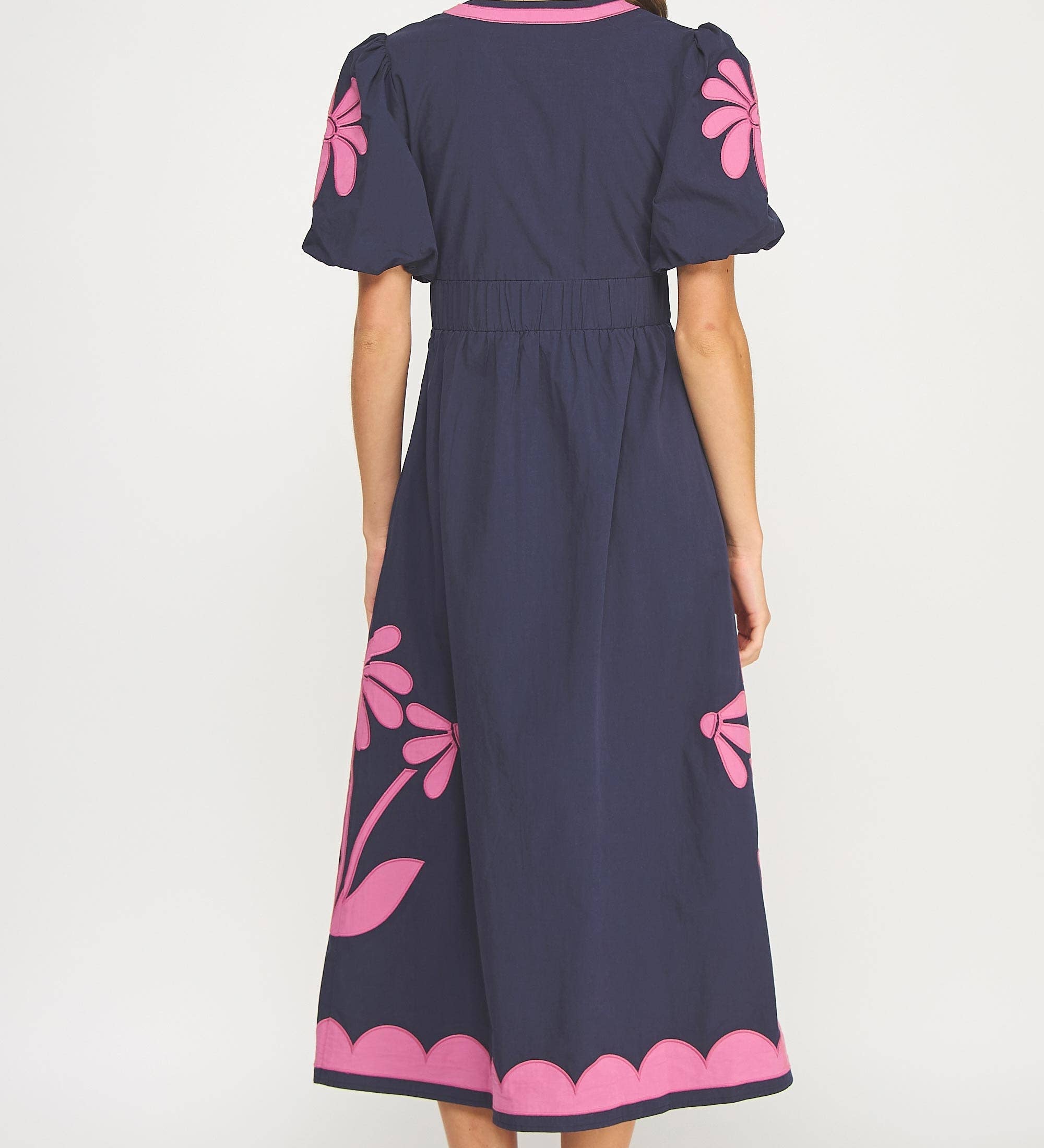 Strut & Bolt - Flower Patch Contrast Embroidery Midi Dress