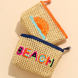 Shiraleah - "BEACH" STRAW ZIP POUCH,NATURAL