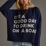 Panache Apparel Co. - Navy Drink On A Boat Lightweight Sweater