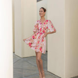 Strut & Bolt - Romantic Floral Print Contrast Piping Mini Dress