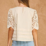 Strut & Bolt - Eyelet Embroidery Flutter Short Sleeve Pintuck Blouse