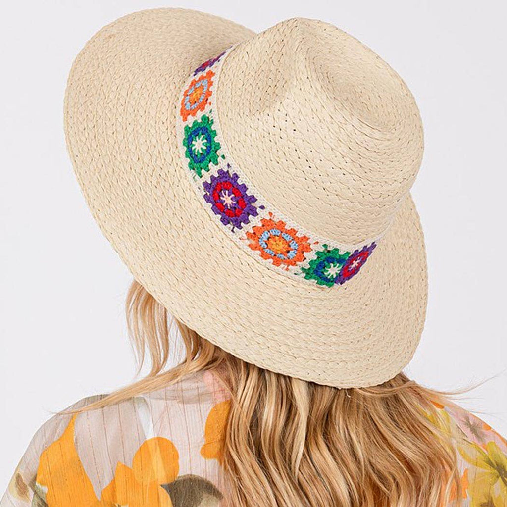 3AM BY H&D ACCESSORIES - Floral Crochet Band Straw Hat