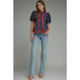 STYLE USA - Solid short puff sleeve top