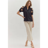 STYLE USA - Solid ruffle accent V-neck top