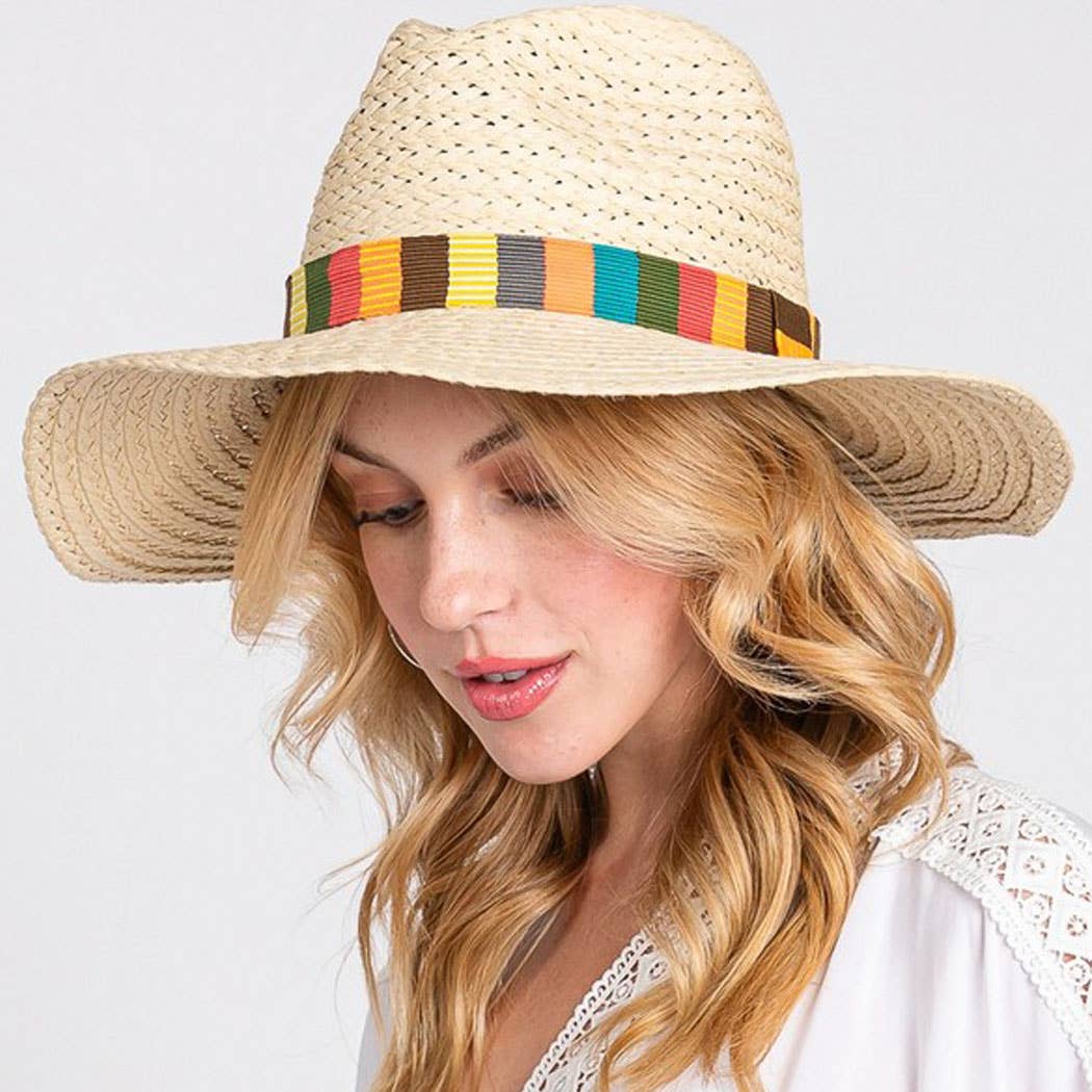 3AM BY H&D ACCESSORIES - MULTI COLOR STRIPE BAND STRAW HAT