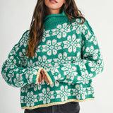 AEMI + CO - 3482IK Floral Fair Isle Mock Neck Sweater