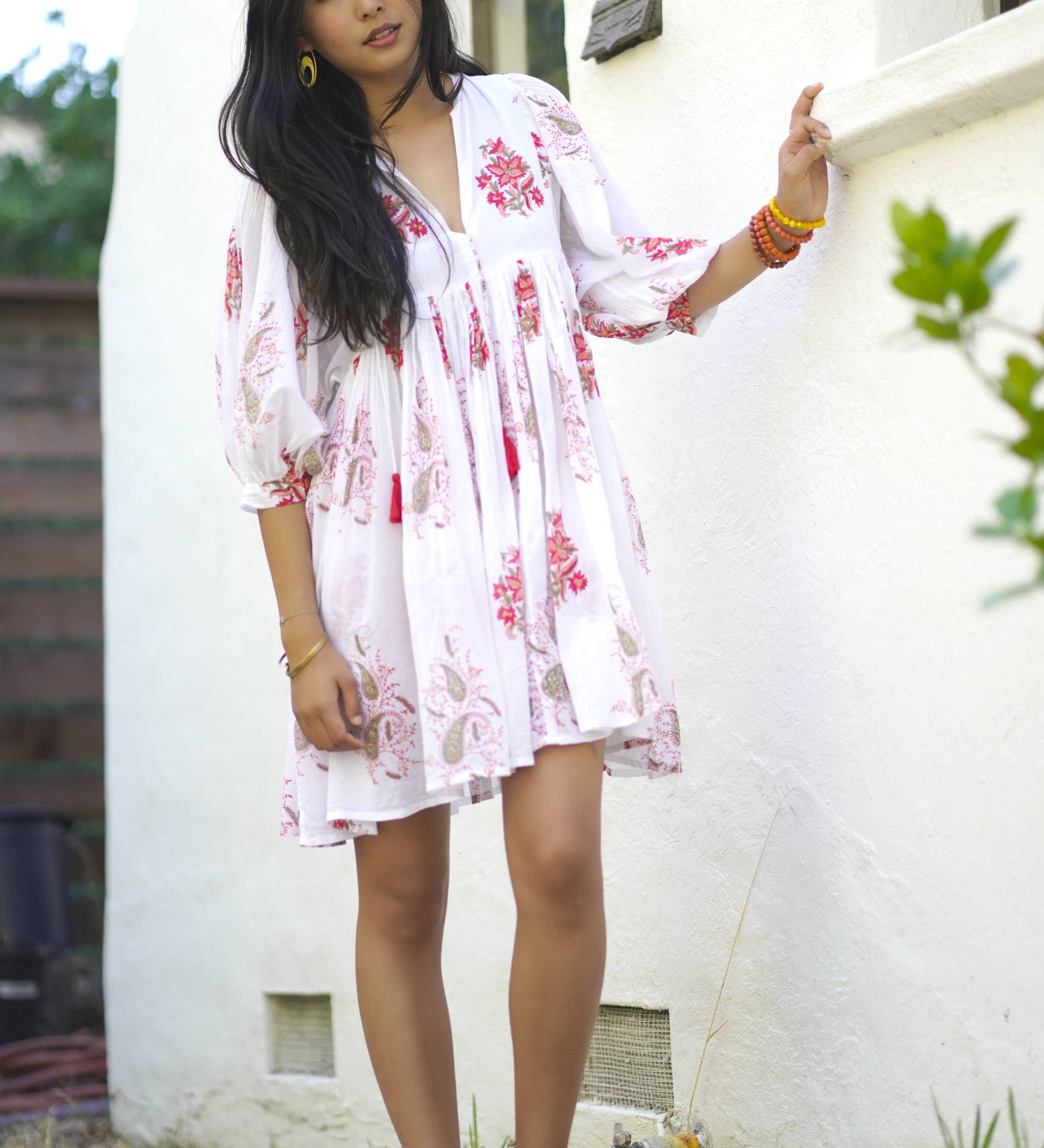 Dolma - Raya Block Printed Mini Dress Red Olive