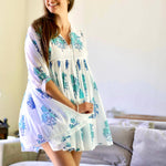 Dolma - Raya Block Printed Mini Dress White Turq