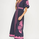 Strut & Bolt - Flower Patch Contrast Embroidery Midi Dress