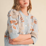 &MERCI - FLORAL KNIT SHORT PUFF SLEEVE SWEATER CARDIGAN MSW11393