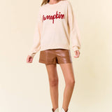 Doe and Rae - PUMPKIN Letter Embroidered Oversized Sweater Top - 43995T-1