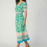Current Air - Floral Border Print Surplice Midi Dress
