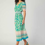 Current Air - Floral Border Print Surplice Midi Dress