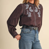 &MERCI - EMBROIDERED RUFFLED MOCK NECK TOP MTP5289