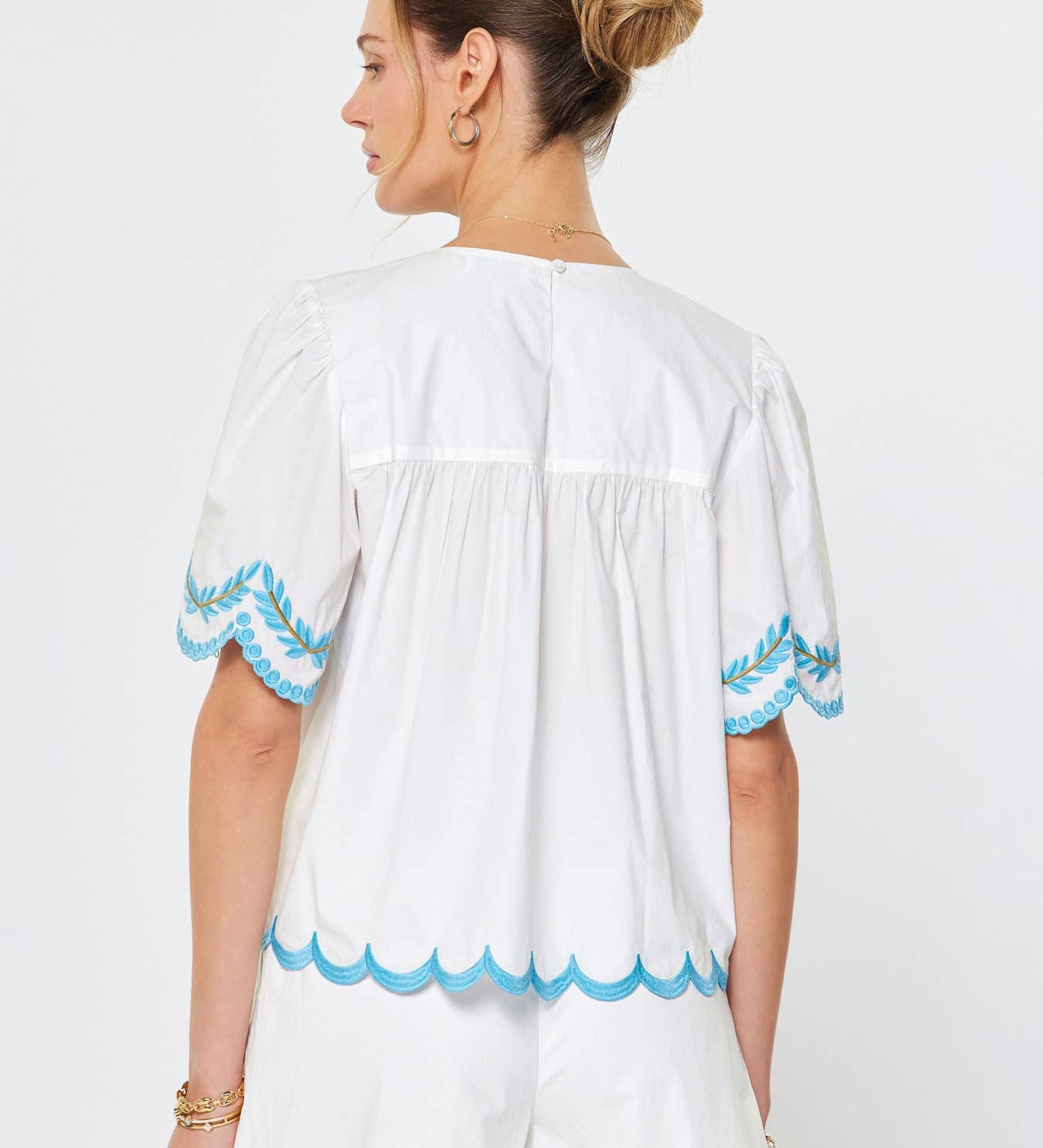 Current Air - Embroidered Peasant Short Sleeve Blouse