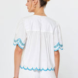 Current Air - Embroidered Peasant Short Sleeve Blouse