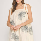 Strut & Bolt - Embroidered Tie Shoulder Sleeveless Mini Dress