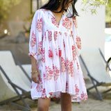 Dolma - Raya Block Printed Mini Dress White Coral 