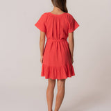 Lovestitch - Classic Cotton Gauze Short Sleeve Red Mini Dress