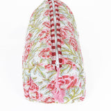 LA Soul - White with Red Floral print Quilted Cotton Toiletry Bag Set