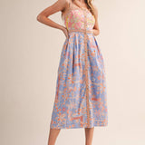 &MERCI - EXCLUSIVE FLORAL BUTTON DOWN TAPE TRIM MIDI DRESS MDR4735
