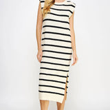 Strut & Bolt - Shoulder Pad Sleeveless Textured Striped Knit Dress