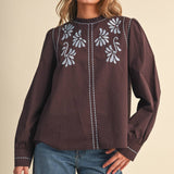 &MERCI - EMBROIDERED RUFFLED MOCK NECK TOP MTP5289
