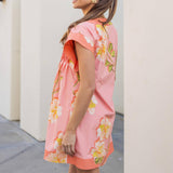 Strut & Bolt - Tropical Hibiscus V-neck Pintuck Mini Dress
