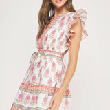 Strut & Bolt - Floral Block Print Poplin Ruffle Sleeve Mini Dress