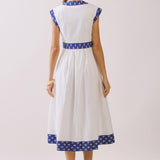 TCEC - CD06045-Contrast Printed Trim Detail V Neck Midi Dress