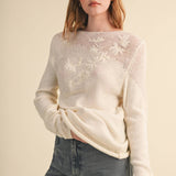 &MERCI - FLORAL EMBROIDERY LONG SLEEVE SWEATER MSW11376