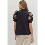 STYLE USA - Solid ruffle accent V-neck top