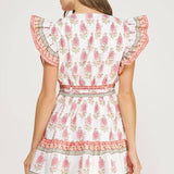 Strut & Bolt - Floral Block Print Poplin Ruffle Sleeve Mini Dress