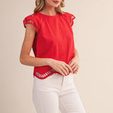 &MERCI - EMBROIDERED CUT-OUT CAP SLEEVE TOP MTP4825