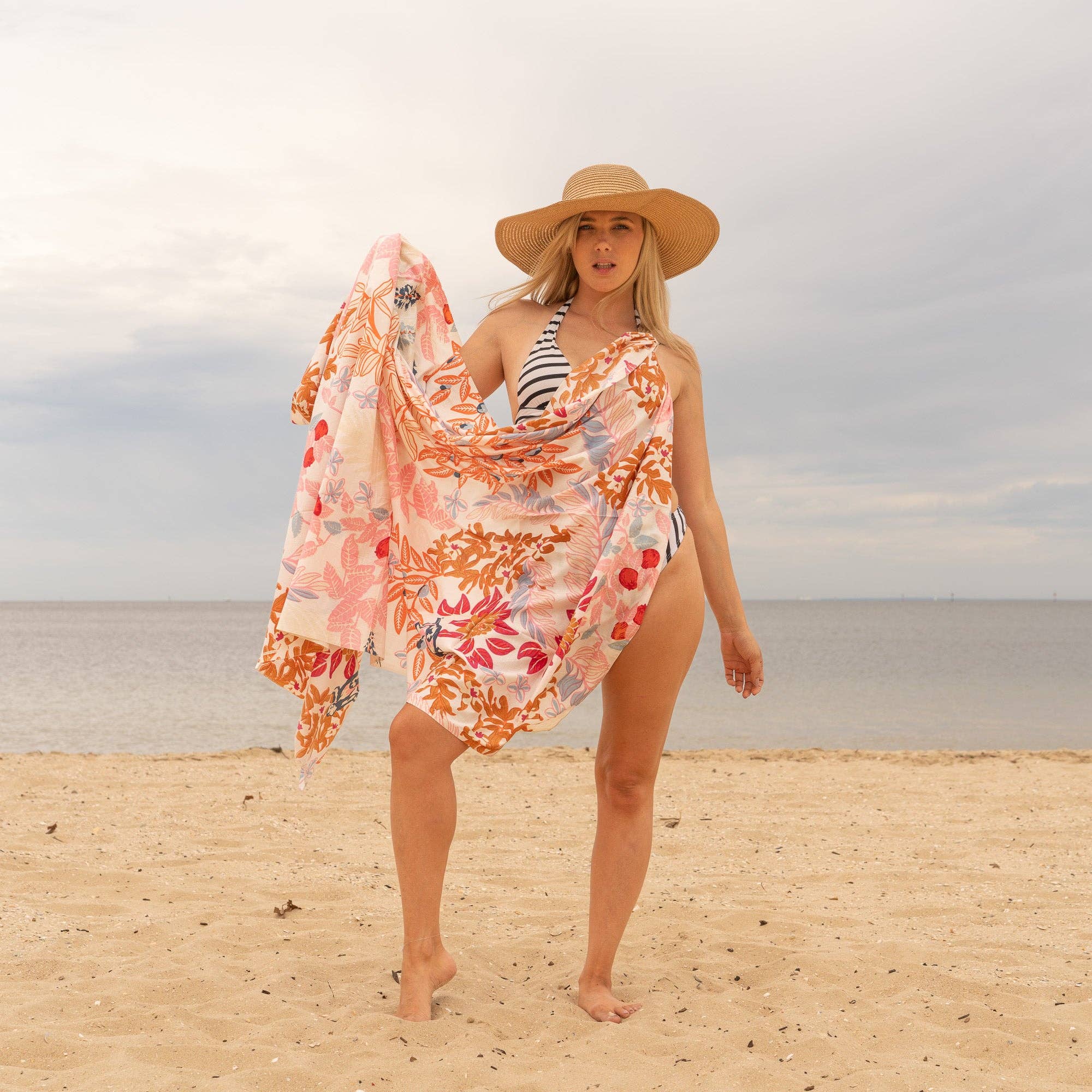 Boho-Eclectica - Women's White Cherry Monkey - 100% Cotton Sarong