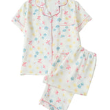 Rosa Clothing - Cute Printed Short-Sleeve Top And Pants Pajama Set