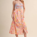 &MERCI - EXCLUSIVE FLORAL BUTTON DOWN TAPE TRIM MIDI DRESS MDR4735