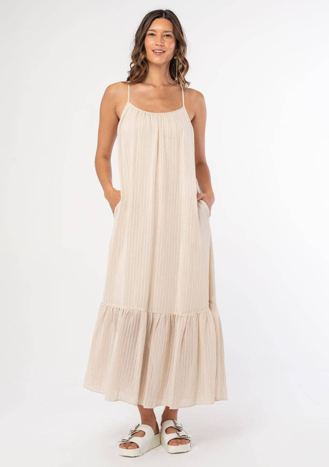 Lovestitch - Striped Scoop Neck Ruffle Hem Maxi Dress