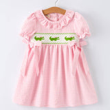 Rylee Faith Designs - Girls Summer Crocodile Embroidered Smocked Dress