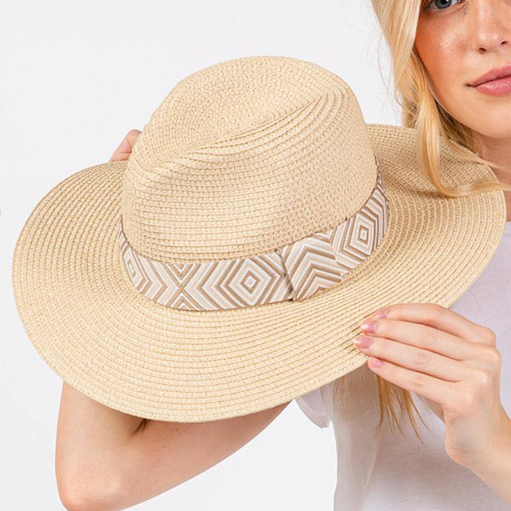 3AM BY H&D ACCESSORIES - TRIBAL AZTEC PATTERN STRAW SUN HAT.