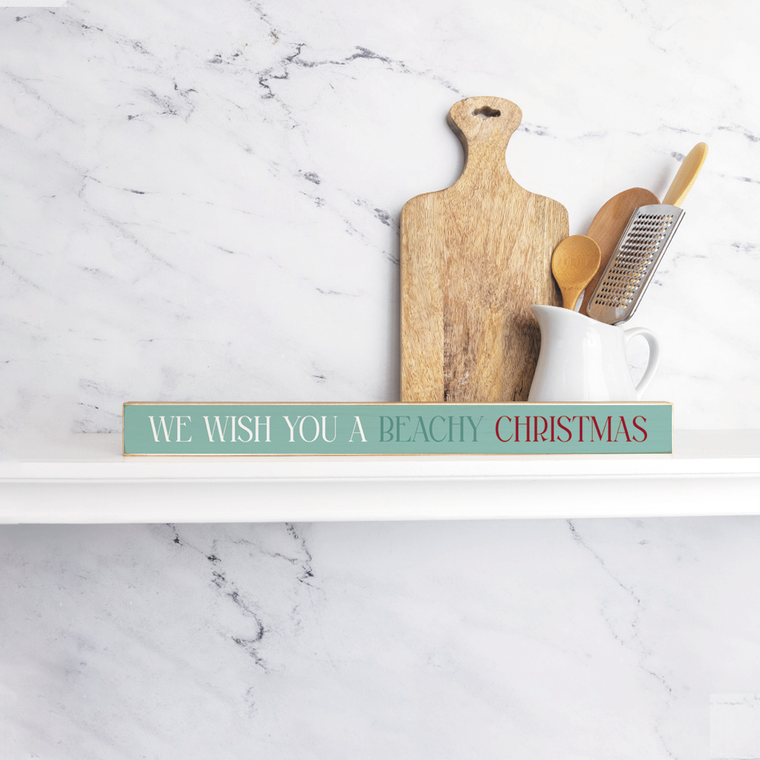 Rustic Marlin - We wish you a beachy Christmas Skinny Wooden Sign