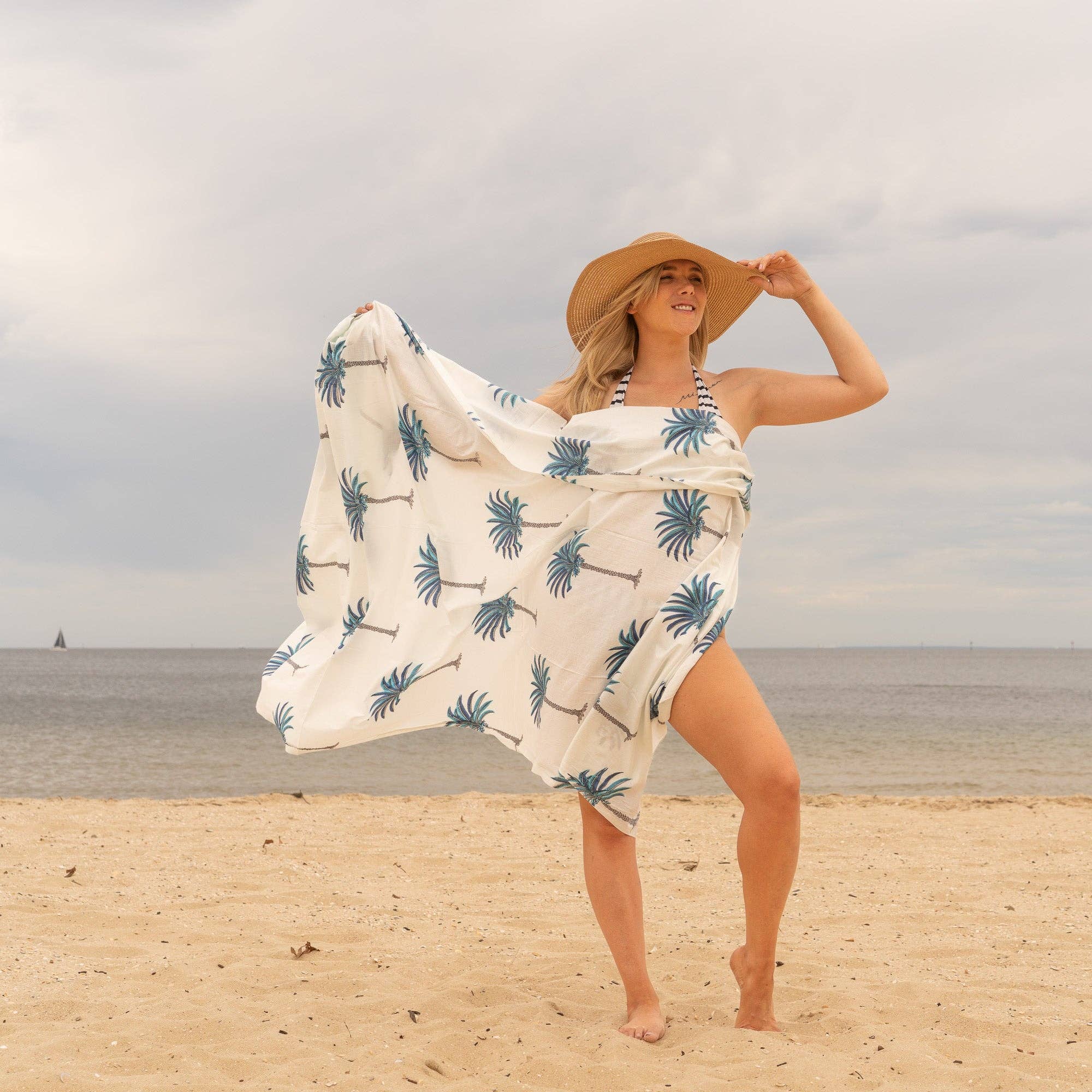 Boho-Eclectica - Women's Blue Palms - 100% Cotton Sarong