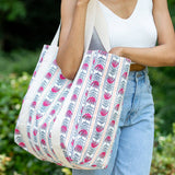 Anju Jewelry - Handcrafted Canvas Bag with Block-Printed  Sweet Pea
