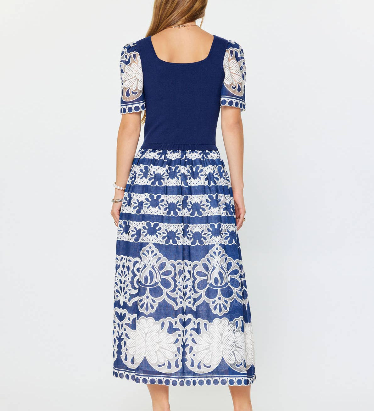 Current Air - Lace Embroidered A-line Midi Dress