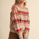 &MERCI - GEOMETRIC HEART DESIGN SWEATER PULLOVER MSW11478
