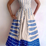 Rosa Clothing - Vacation ocean fish print strap dress back elastic