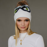 Panache Apparel Co. - White & Blue Ski Goggle Pom Hat