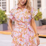 Strut & Bolt - Floral Print Block Shirt Midi Dress